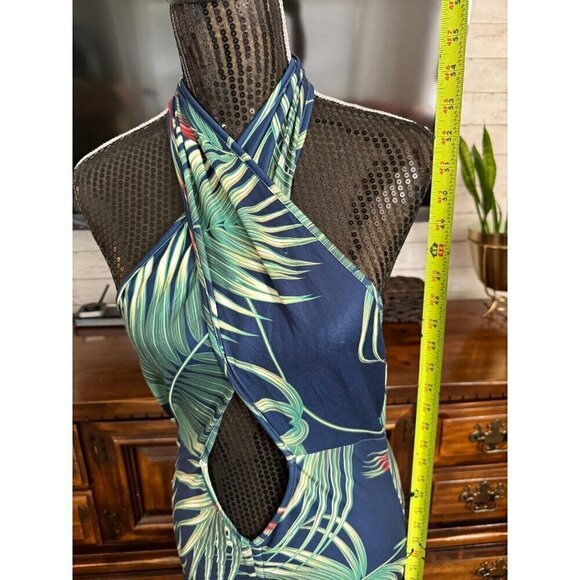 SHEIN SXY Tropical Print Cut-out Drawstring Knot Bodycon Dress Womens Size L - Picture 6 of 7